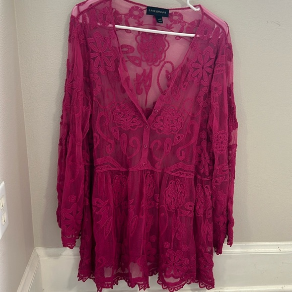 Lane Bryant Embroidered Lace Babydoll Top Fuschia EUC - Picture 1 of 4